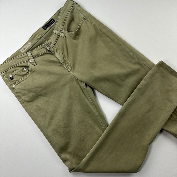 AG Adriano Goldschmied Sueded The Stevie Slim Straight Jeans Olive 31R USA Soft - Picture 1 of 12